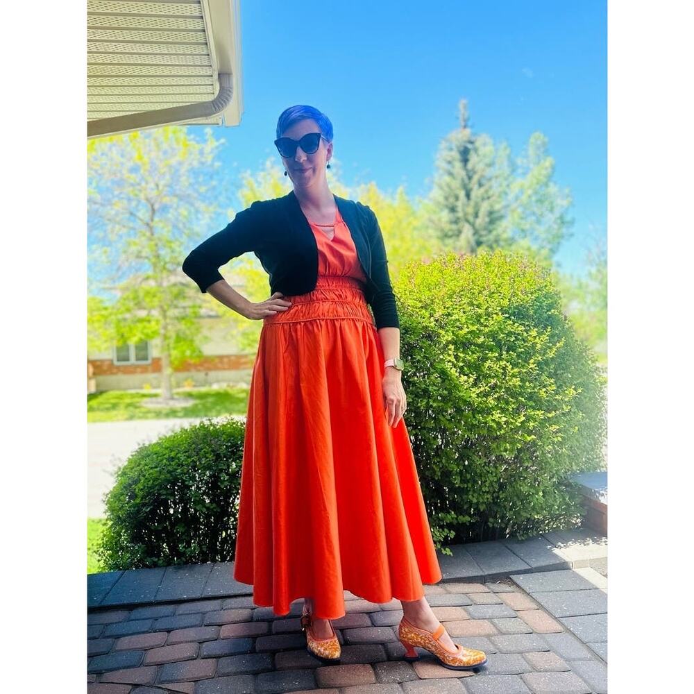 ROKSANDA x RTR Women's Orange Smocked Waist V-Neck Sleeveless Maxi Dress Size 4 - Picture 16 of 16